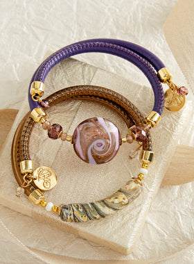 Venetian Glass Wrap Bracelets - Set of Purple and Copper