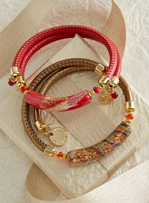 Venetian Glass Wrap Bracelets - Set of Red and Copper