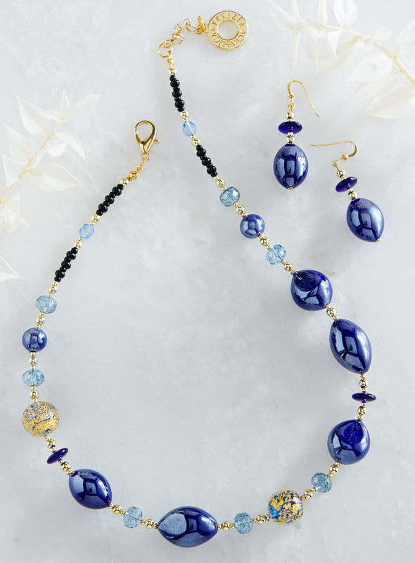 Murano Mirror Glass Necklace and Earrings Set