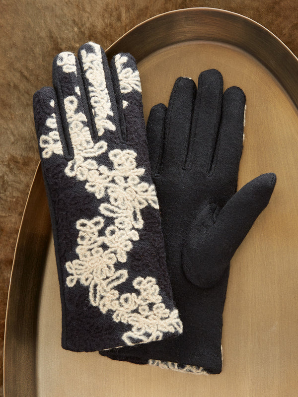 Embroidered Ivory Touch Screen Gloves