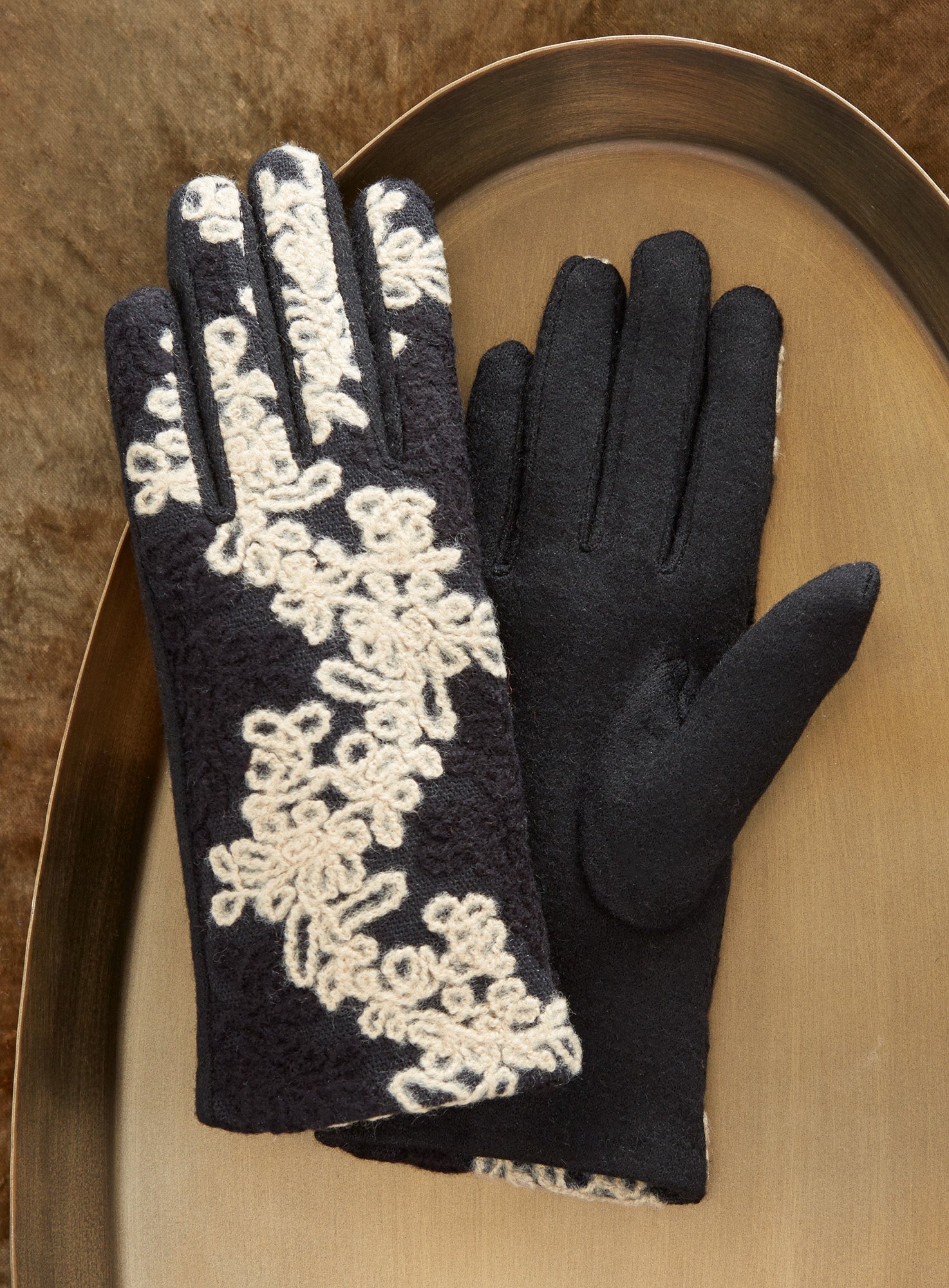 Embroidered Ivory Touch Screen Gloves | Petalura