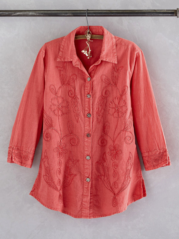 Embroidered Scrollwork Cotton Blouse