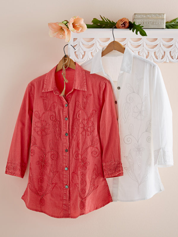 Embroidered Scrollwork Cotton Blouse