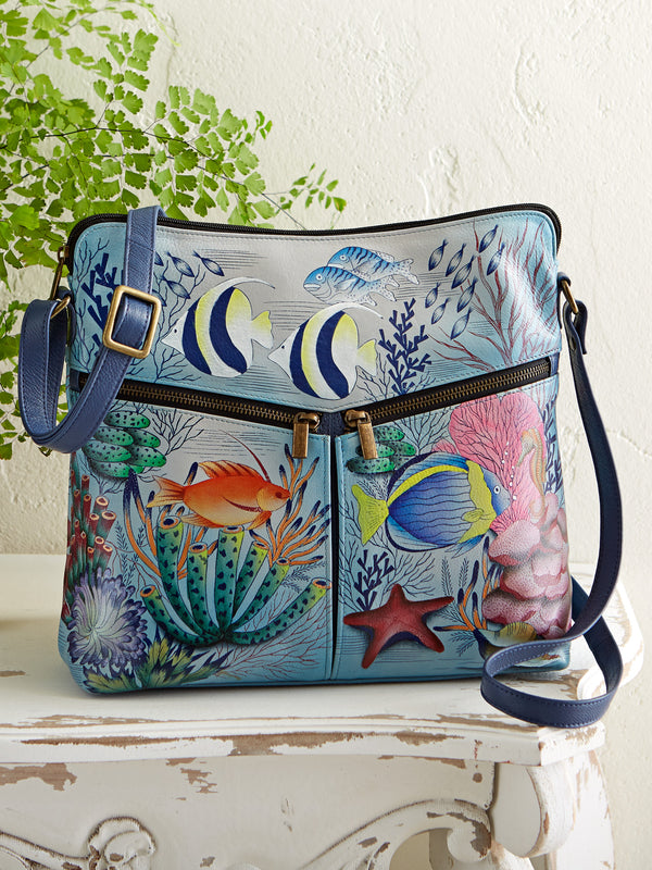 Coral Reef Hand-painted Leather Shoulder Bag