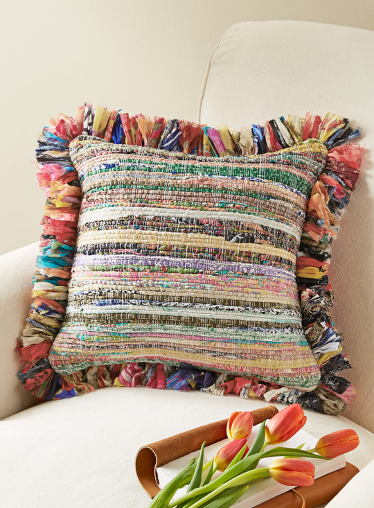 Hand-loomed Chindi Throw Pillow