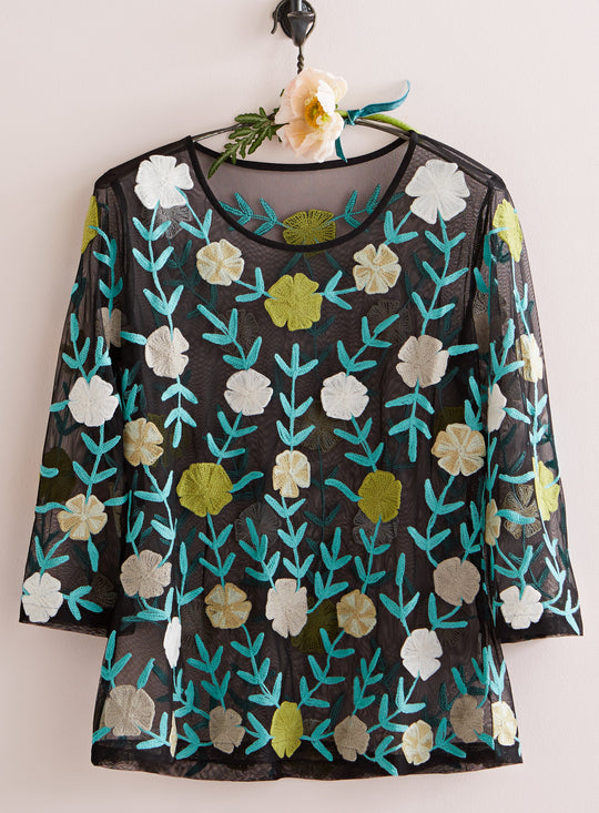 Embroidered Blooms Sheer Tunic
