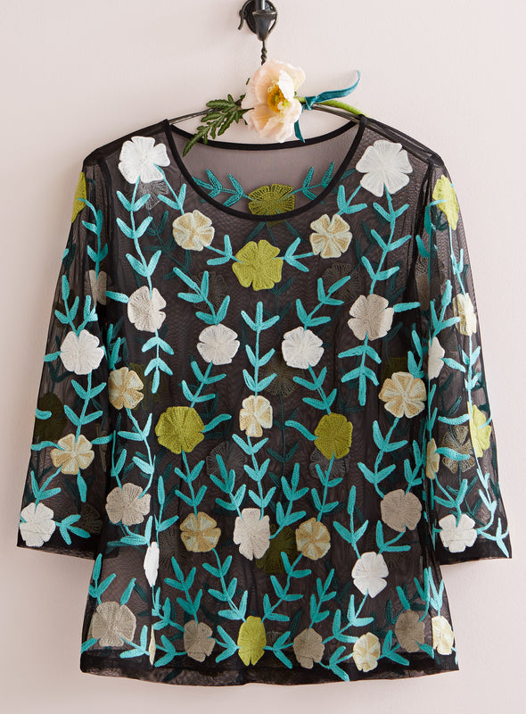 Embroidered Blooms Sheer Tunic
