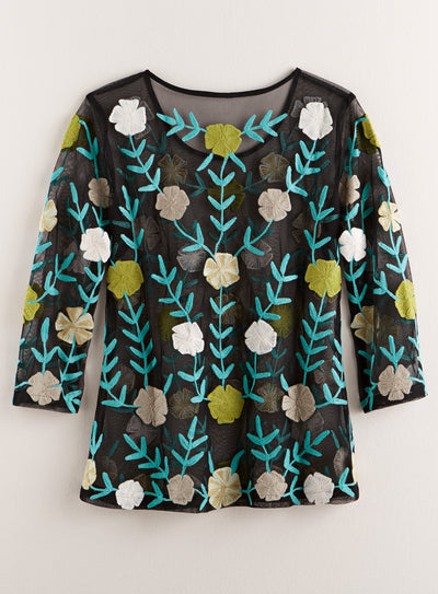 Embroidered Blooms Sheer Tunic
