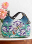 Dragonfly and Lotus Hand-Painted Leather Hobo Bag FINAL SALE (No Returns)