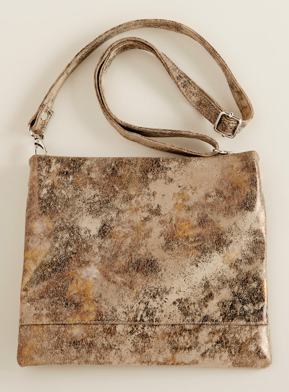 Petalura Crescent Woven Leather Bag