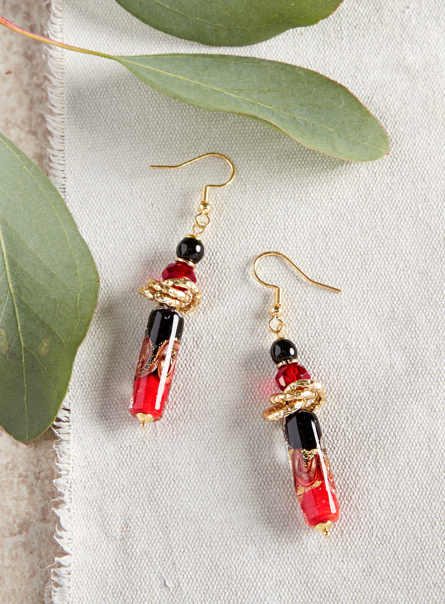 Red glass online earrings