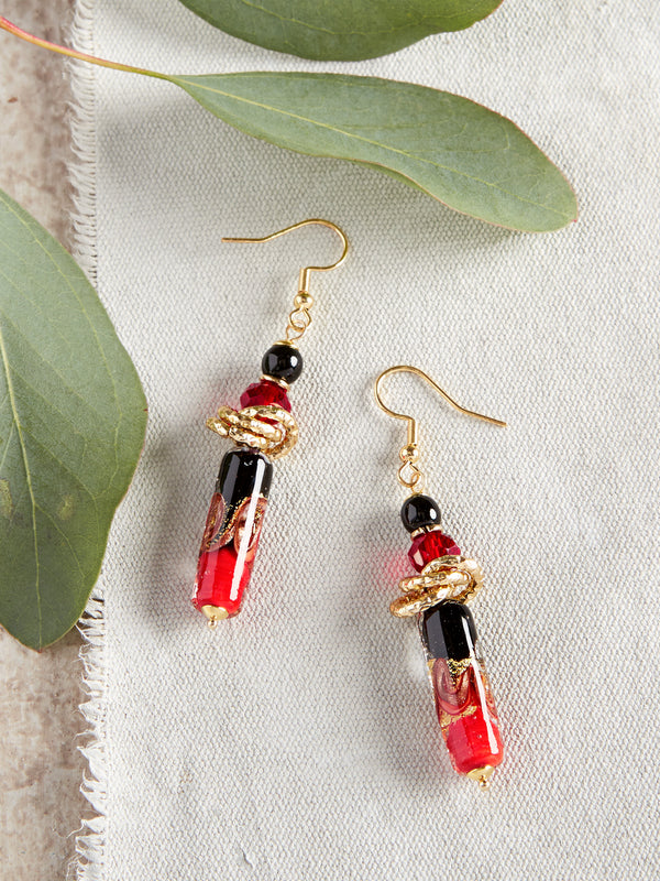 Veneto Red and Black Glass Earrings