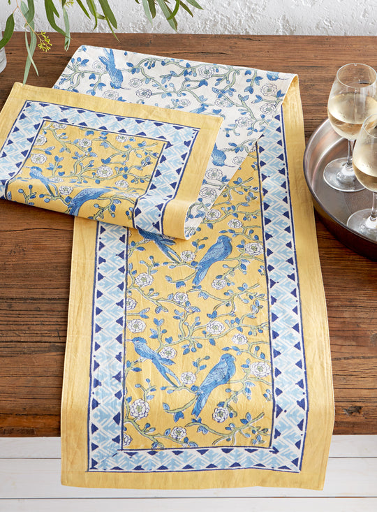 Block-printed Birds Table Runner