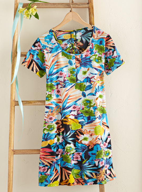 Hibiscus and Citrus Keyhole Dress