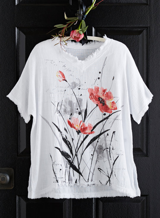 Poppy Painting Cotton Gauze Top