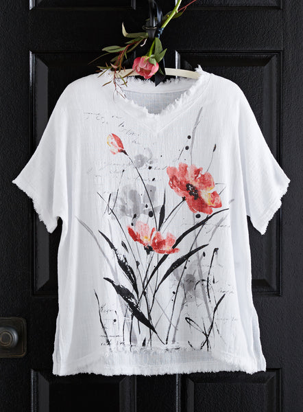 トップス POPPY ART FLOWER SEE-THROUGH TOPS Floral patterns see-through tops – POPPY