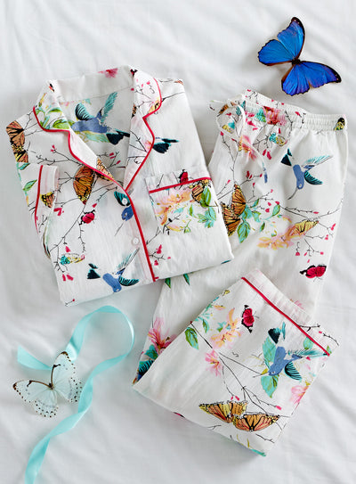 Bird and Butterfly Short-Sleeve Pajamas