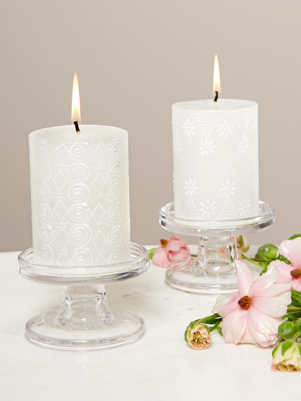 Pearly White Hand-Painted Pillar Candles