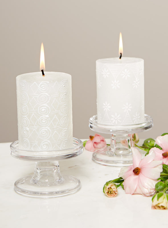 Pearly White Hand-Painted Pillar Candles
