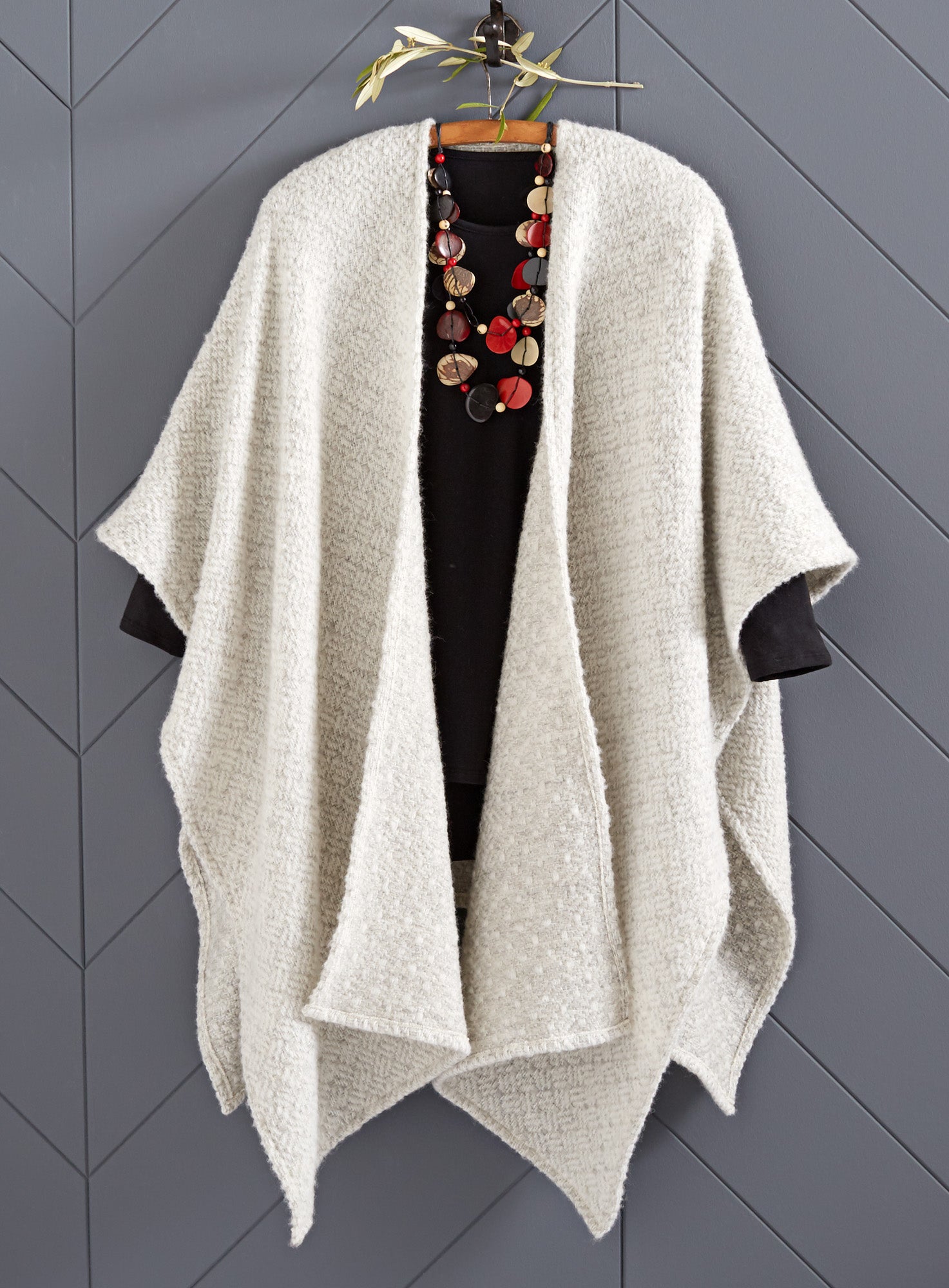 Basketweave Wool-blend Ruana | Petalura