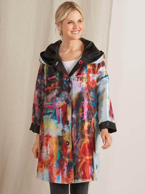 Color Field Reversible Pleated Raincoat