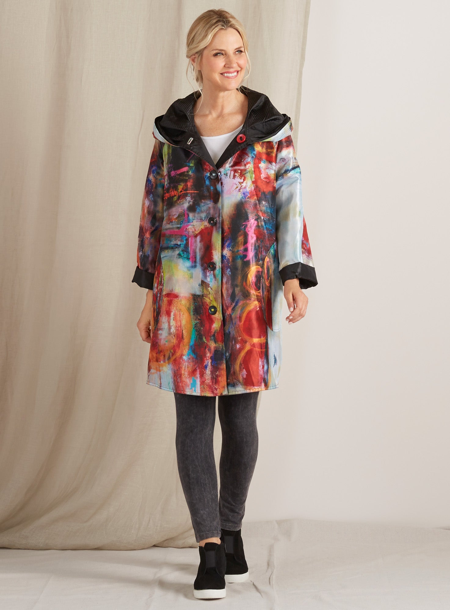 Reversible raincoat with sales pleated hood