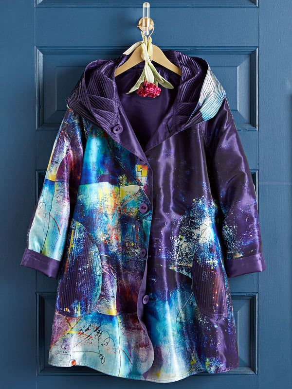 Purple Rain Reversible Pleated Raincoat