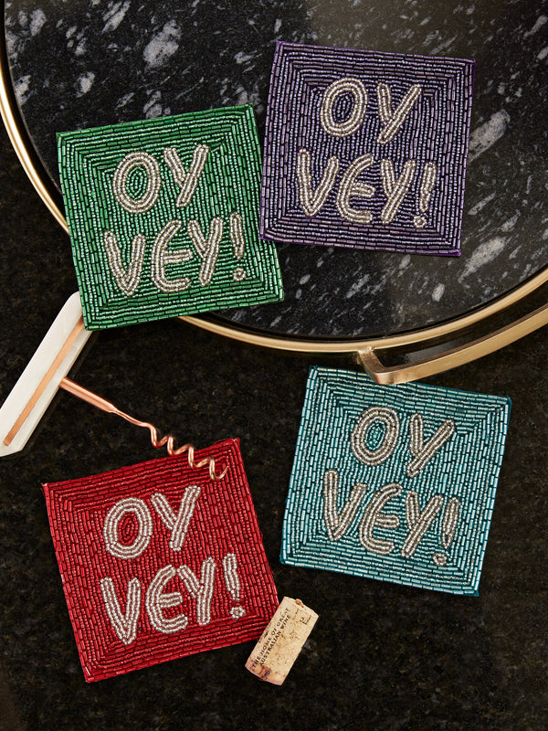 Oy Vey Beaded Coasters - Set of 4