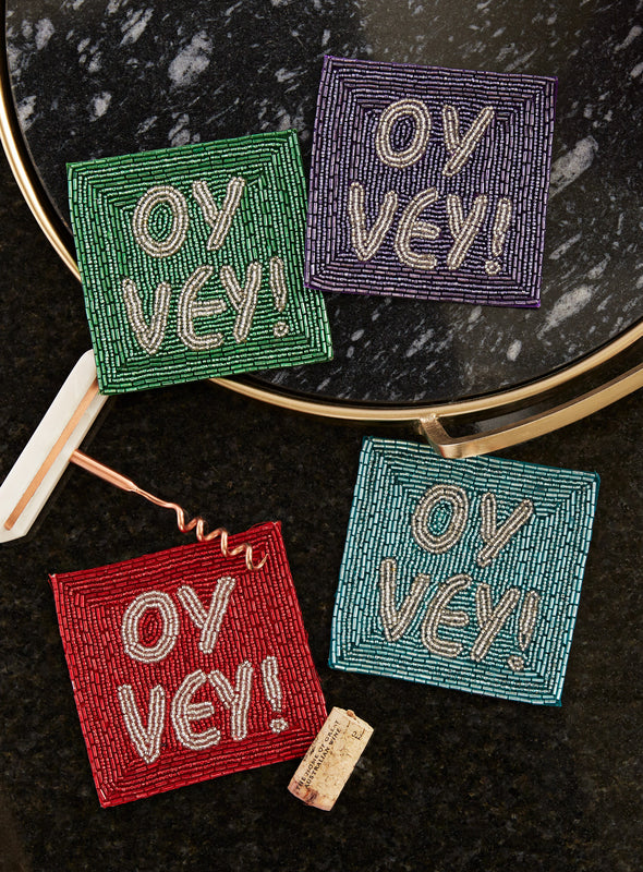 Oy Vey Beaded Coasters - Set of 4
