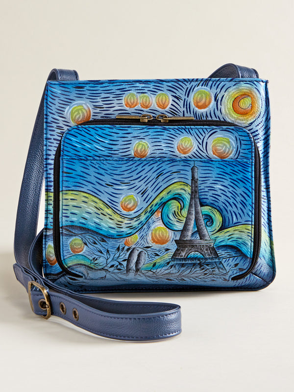Hand-Painted Starry Night Crossbody Bag