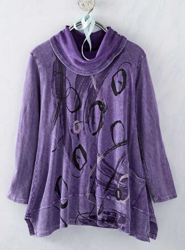 Purple Calligraphy Cowl-neck Top