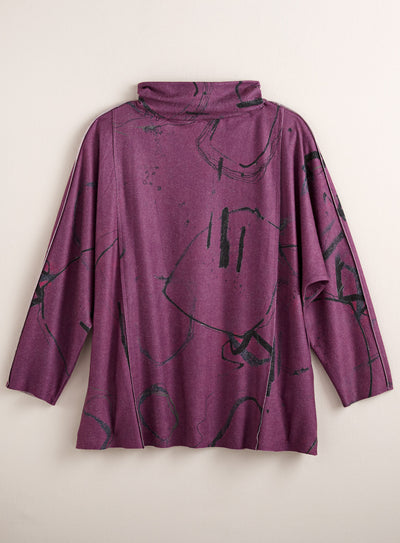 Abstract Ink Cowl-neck Top