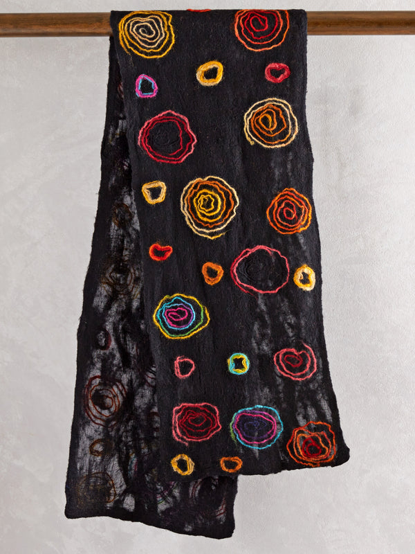 Floating Felt-on-Silk Scarf - Concentric Coils