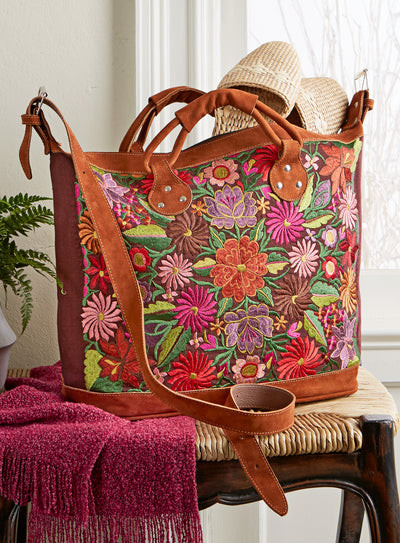 Embroidered Floral Overnight Bag