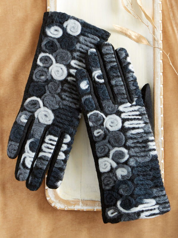 Embroidered Black and Gray Touch Screen Gloves