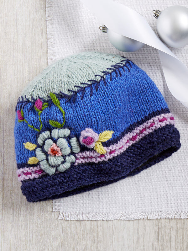 Blue Colorblock Hand-knit Hat
