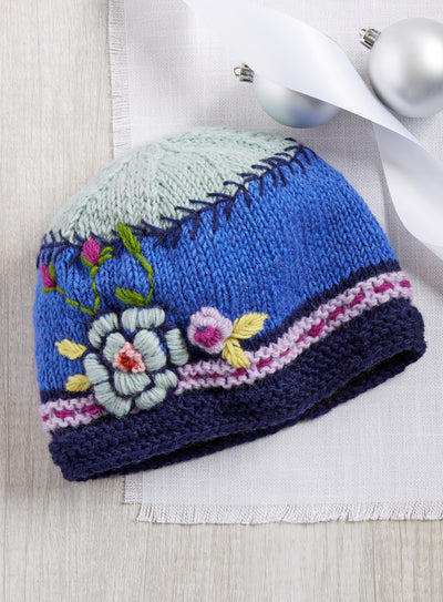 Blue Colorblock Hand-knit Hat