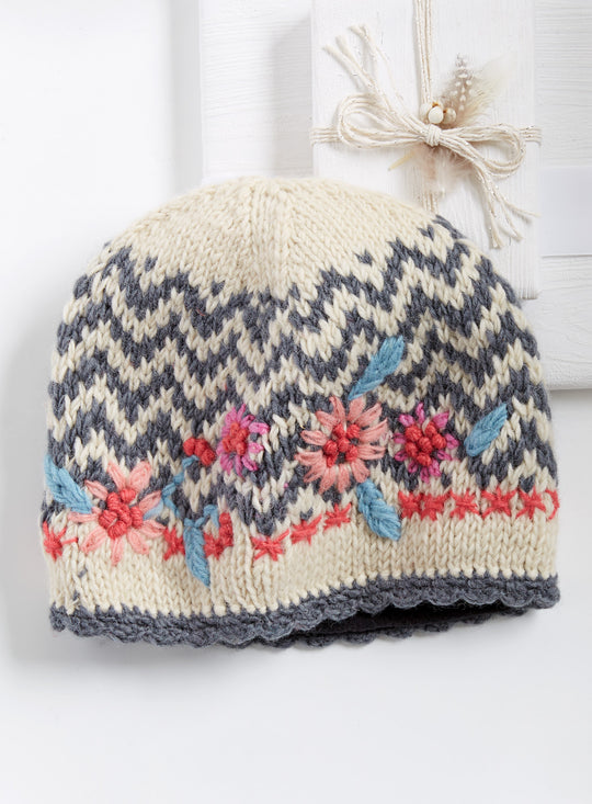 Ivory Zigzag Hand-knit Hat FINAL SALE (No Returns)