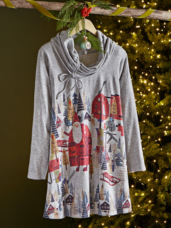Folk Art Santa Cowl-Neck Pullover