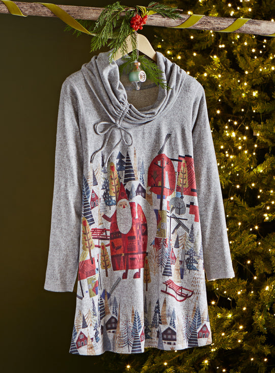 Folk Art Santa Cowl-Neck Pullover