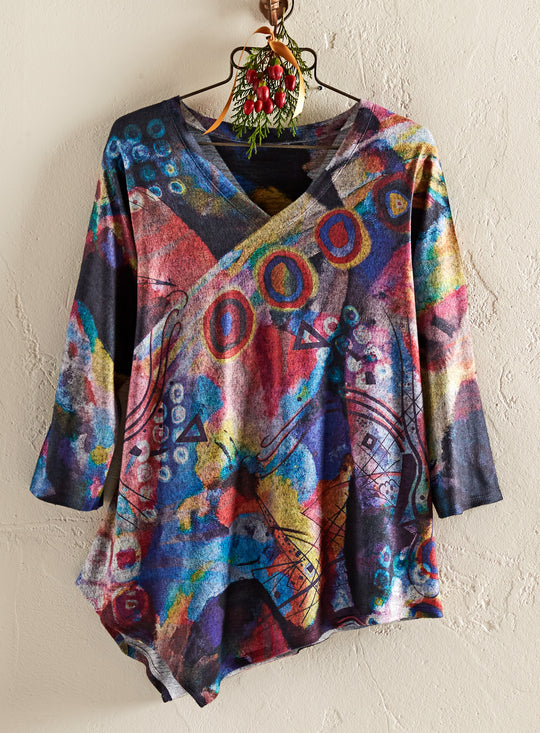 Expressionist Collage V-Neck Top