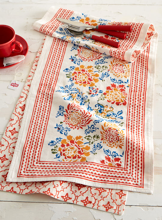 Hand-printed Chrysanthemum Table Runner