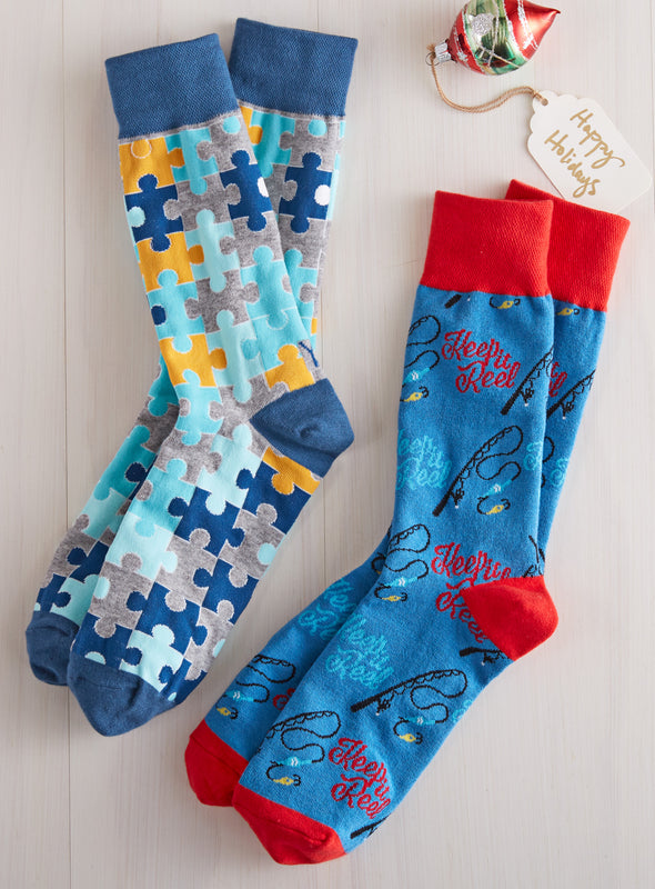 Coolest Crew Socks - Puzzle Pieces and Keep it Reel - Set of Both FINAL SALE (No Returns)
