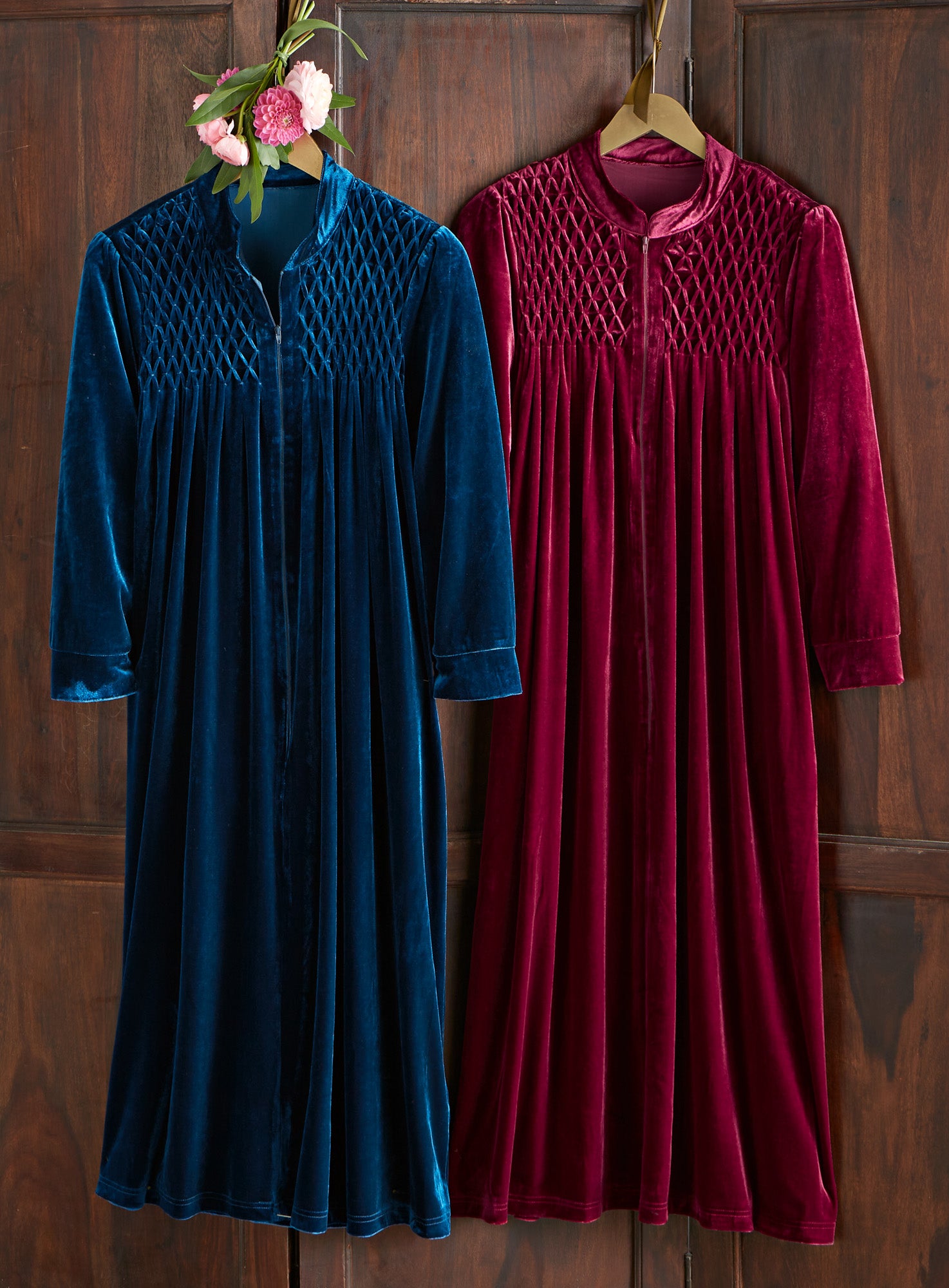 Long velour hot sale zippered robes