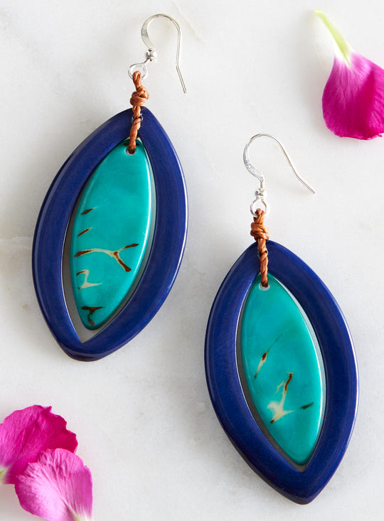 Cool Blue Cat's Eye Tagua Earrings