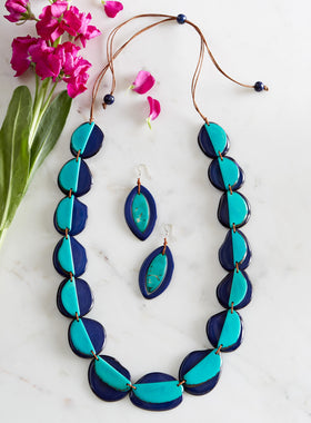 Cool Blue Layered Tagua Jewelry