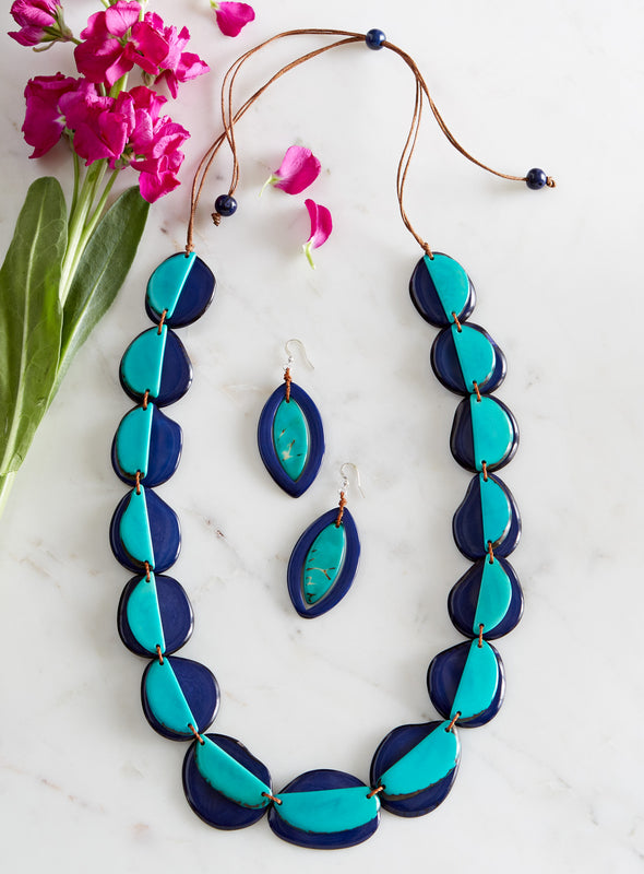 Cool Blue Layered Tagua Jewelry