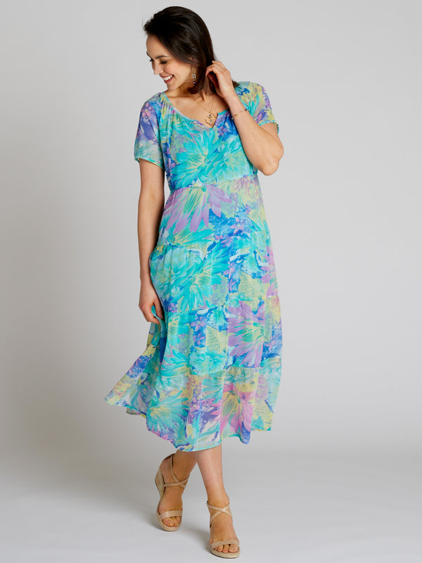 Turquoise Tiers Georgette Dress