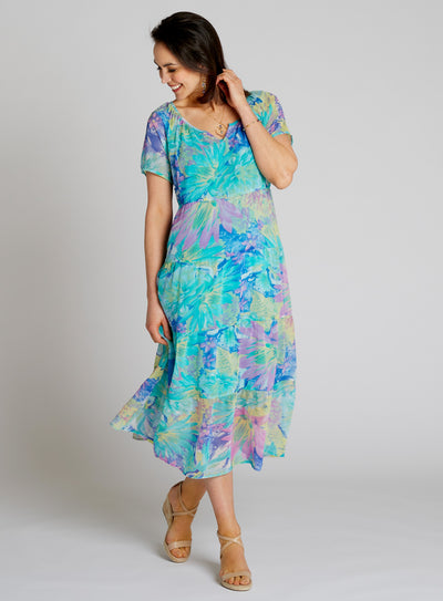 Turquoise Tiers Georgette Dress FINAL SALE (No Returns)