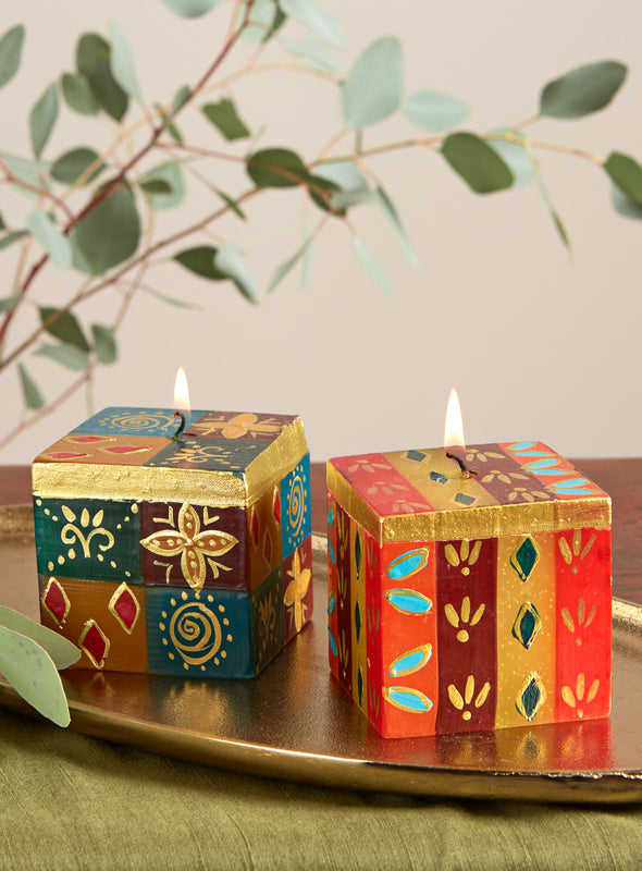 Golden Glow Hand-painted Cube Candles